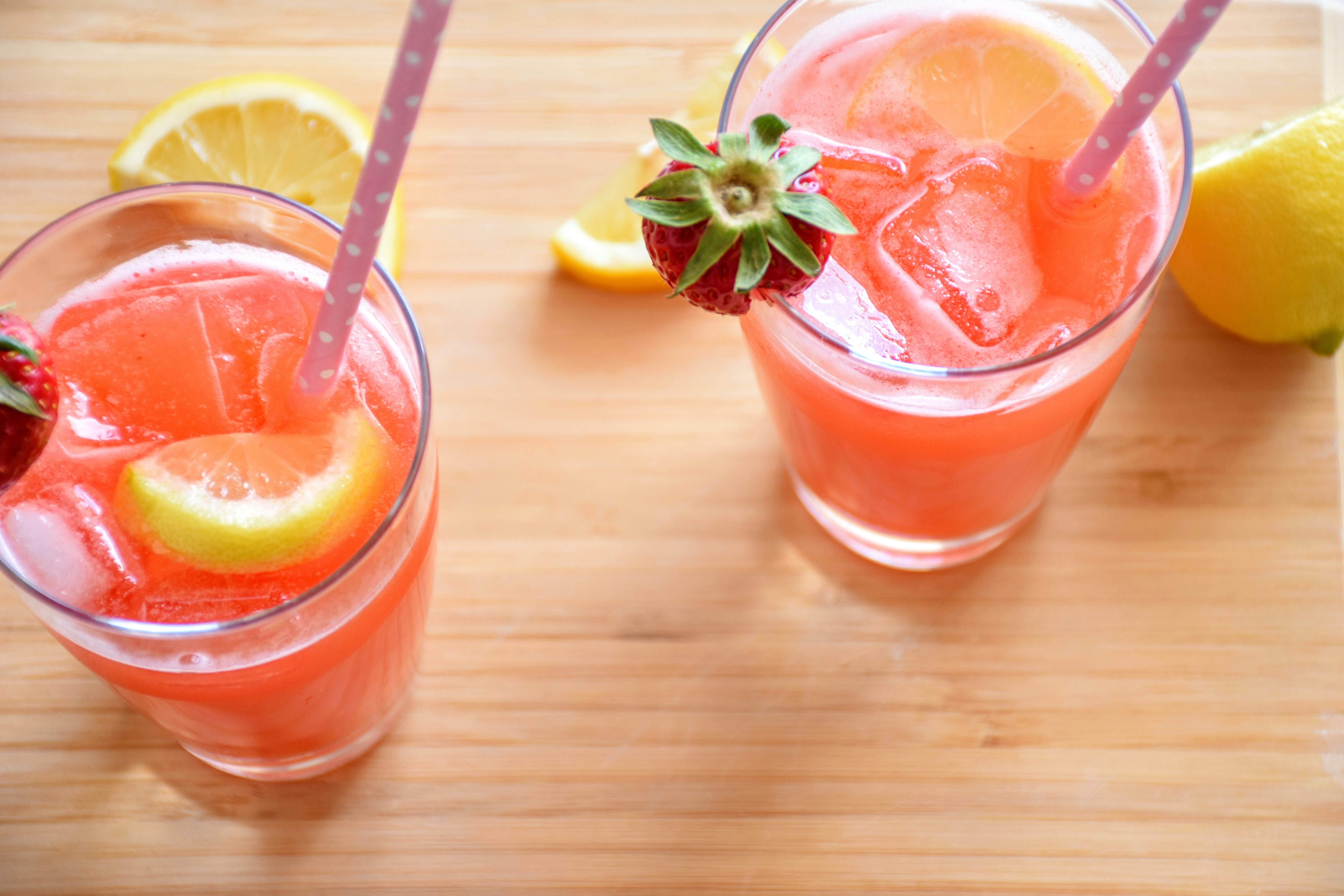 Fresh strawberry lemonade in chilled glasses
