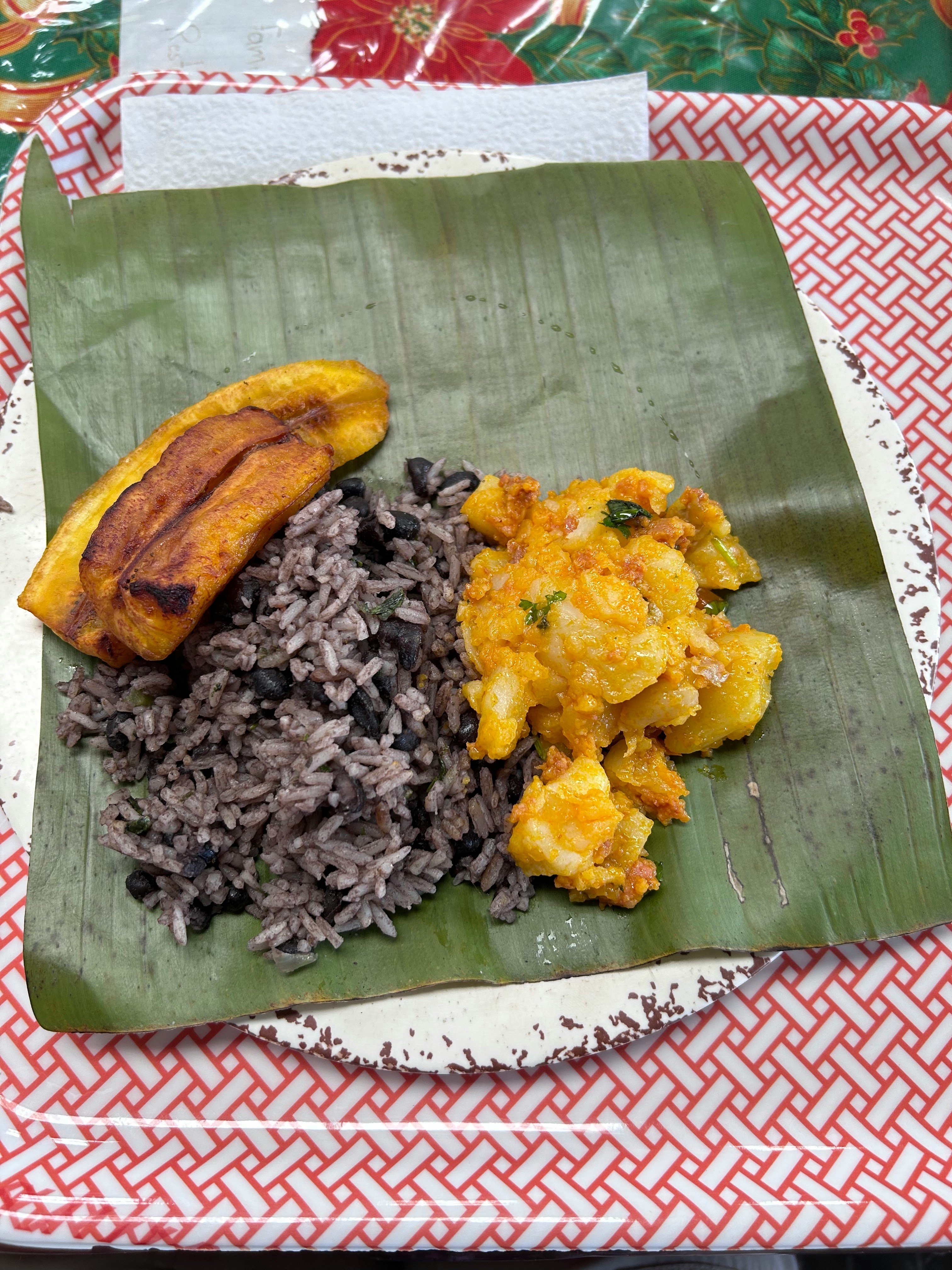 Dominican rice and black beans with sweet plantains